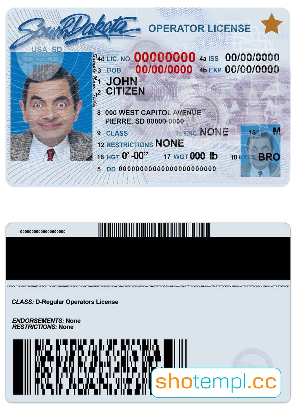 South Dakota Driver License PSD Template